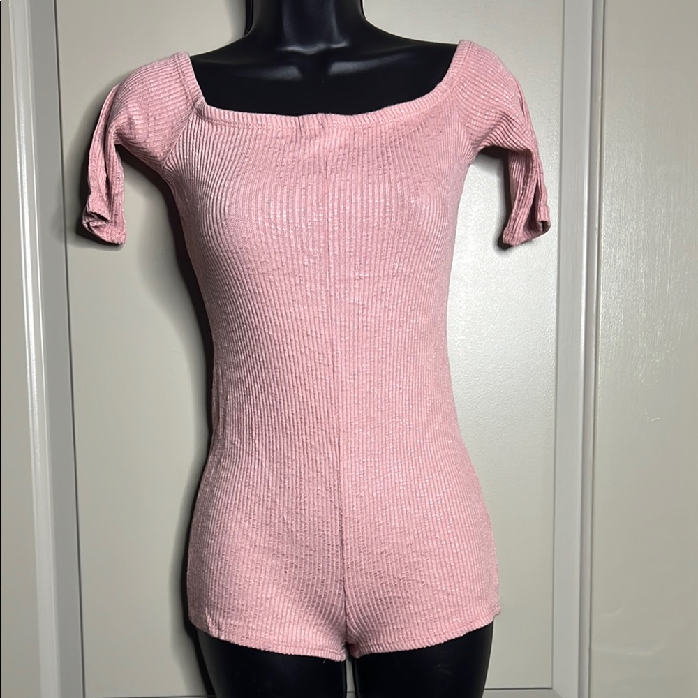 Pink Fitted Ribbed Bodysuit Jumpsuit